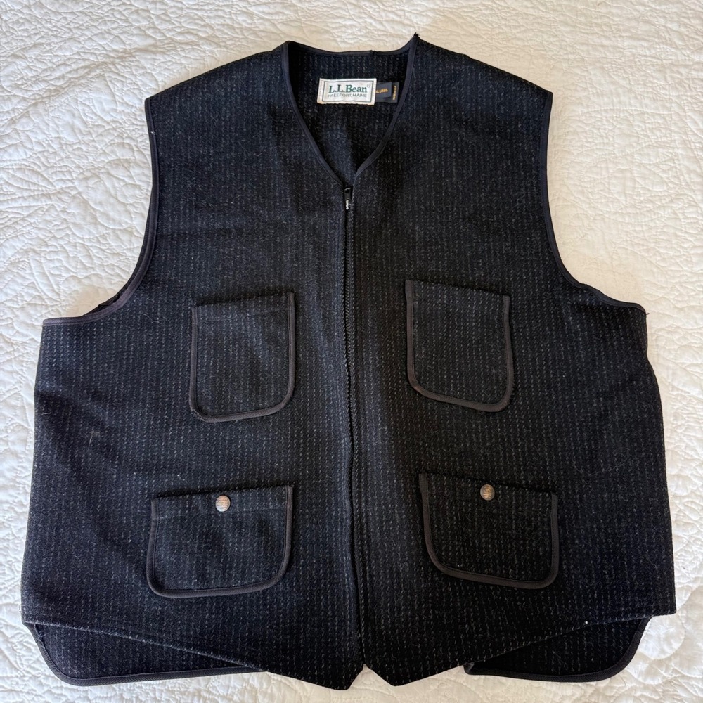 Vintage 80s L.L.Bean Wool Railroad Vest XL Long Made USA 4 Pocket Hunting